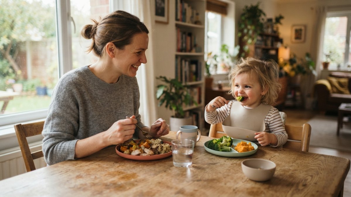 Step-by-step visual guide for establishing a calm toddler mealtime routine at home