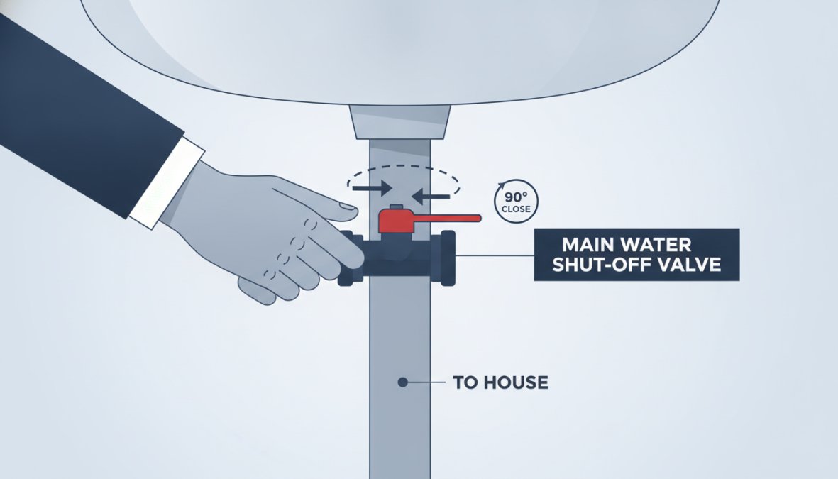 Professional illustration showing how to stop water from burst pipe