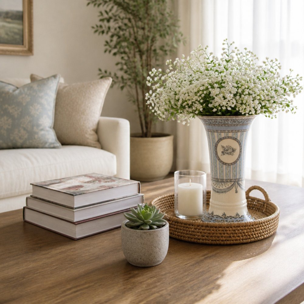 Step-by-step visual guide for coffee table styling