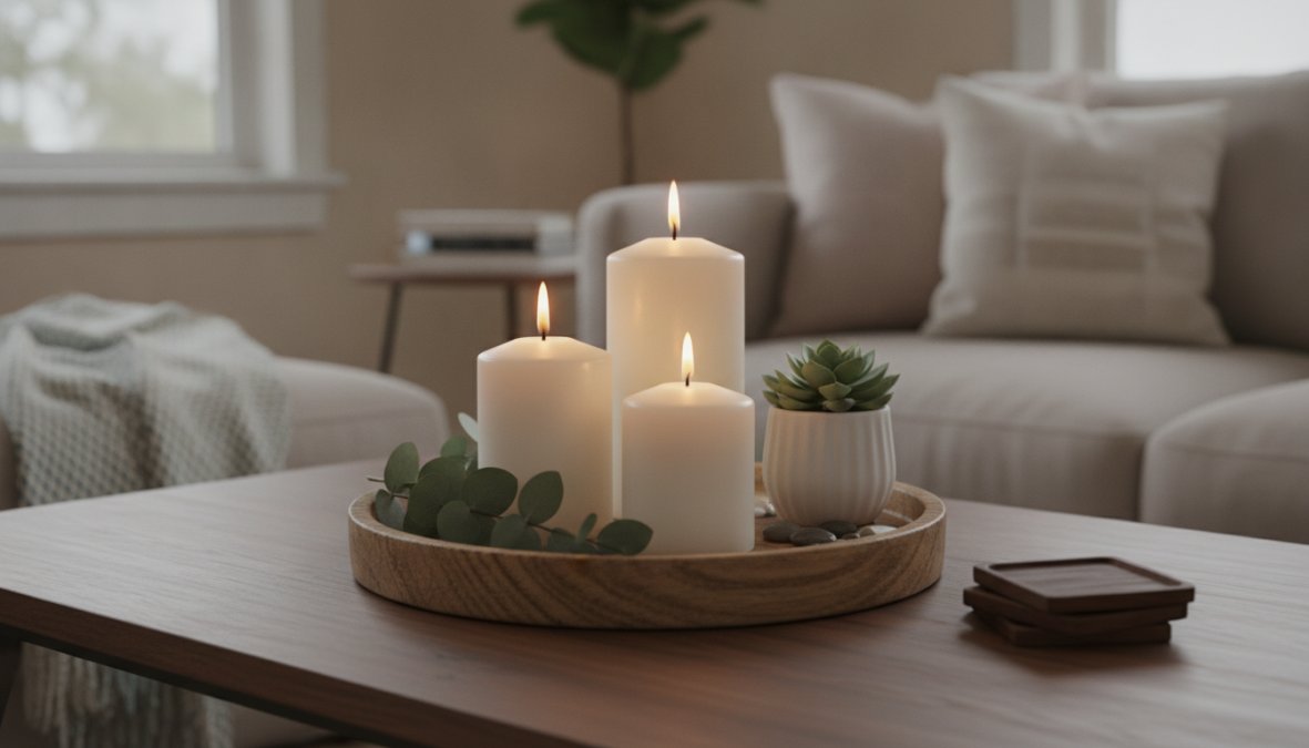 Professional illustration showing how to style candles in living room