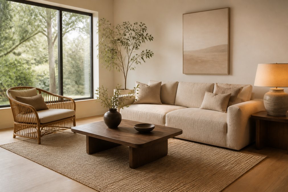 Diagram illustrating optimal layout strategies for Japandi furniture in living spaces of various sizes.
