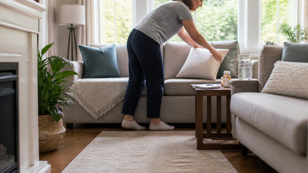 Infographic illustrating the step-by-step process for organizing a home recovery space after surgery