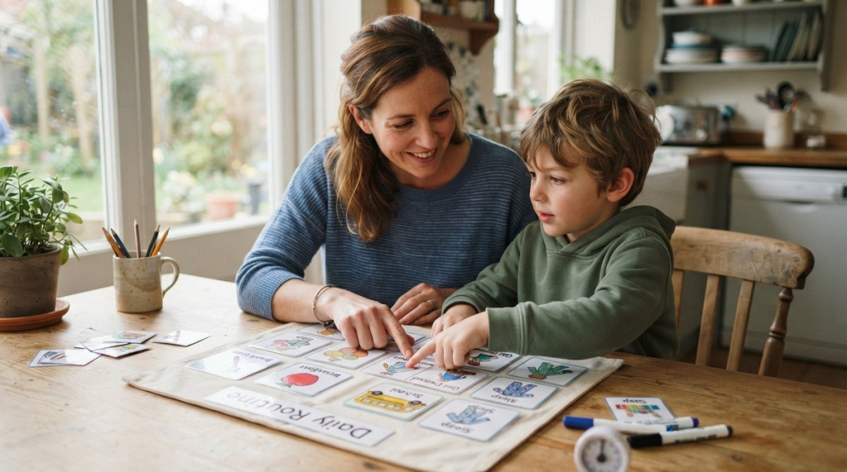 Visual schedule chart to help support children with FASD through consistent daily kitchen routines