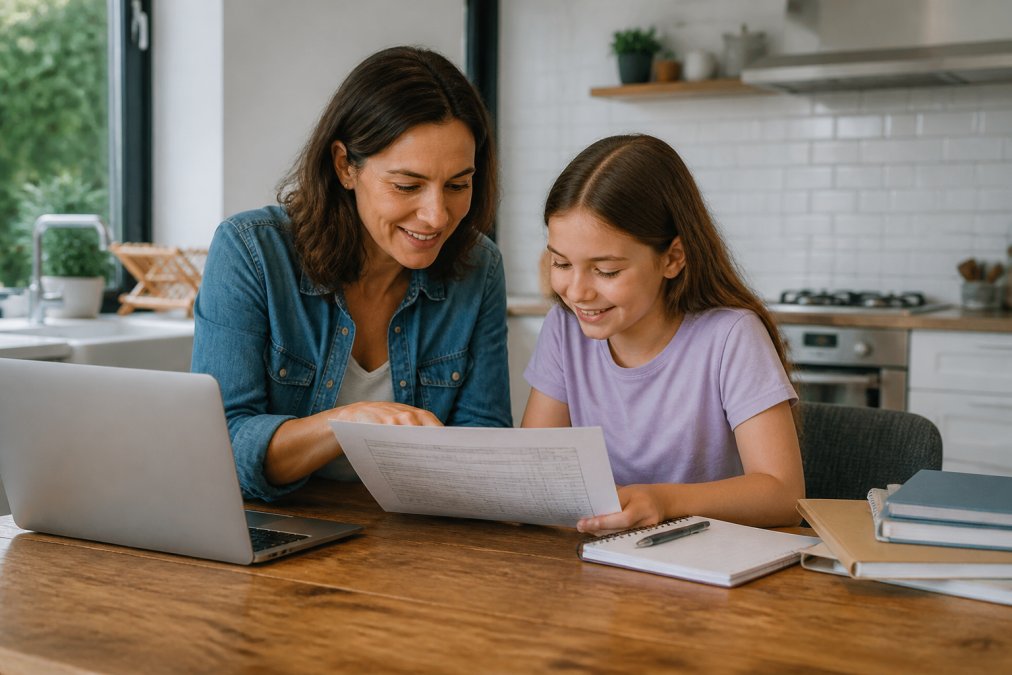 Infographic showing a step-by-step process for switching homeschooling providers at a kitchen table.