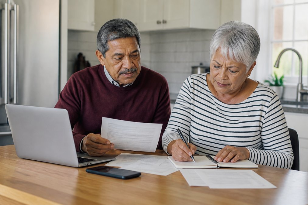 Senior couple using a laptop to research how to switch Medicare Advantage plans step-by-step