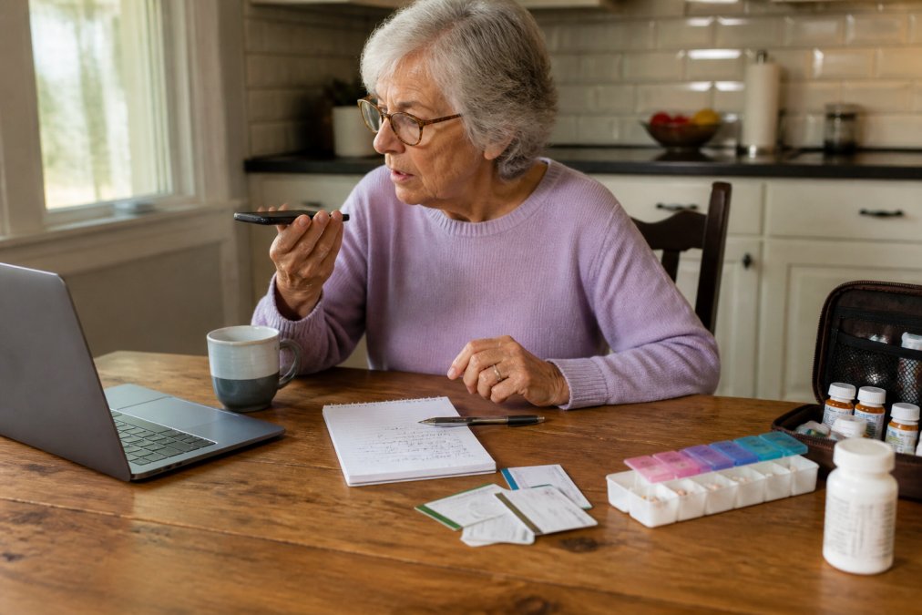 Infographic showing the steps to switch pharmacy using a laptop, phone, and medication list.