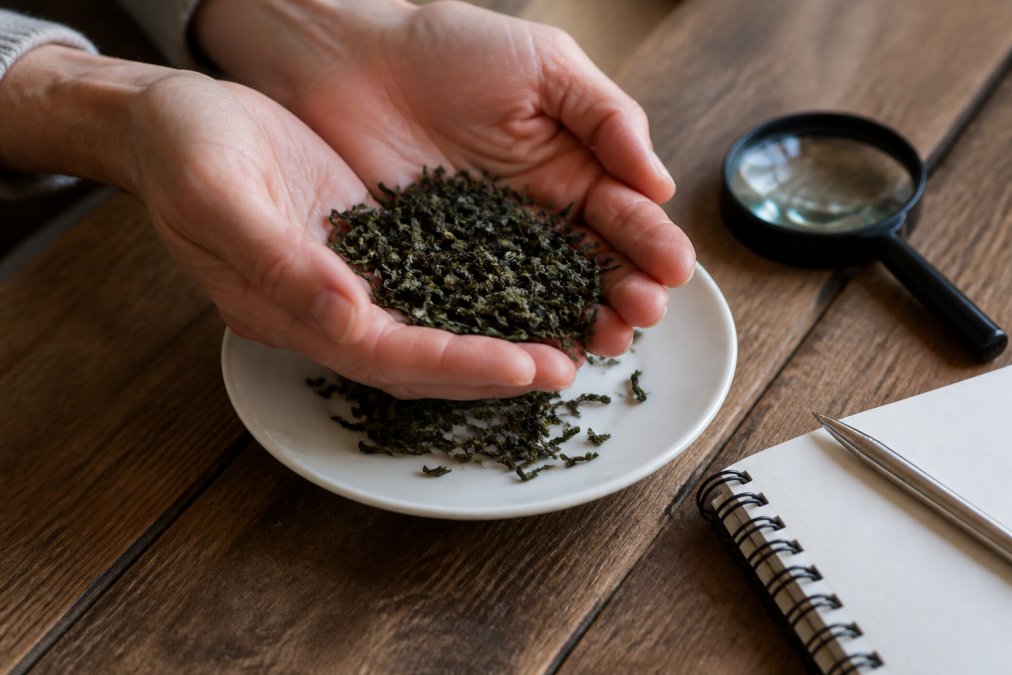 Step-by-step guide for inspecting loose leaf organic tea for signs of pesticide residue using a magnifying glass