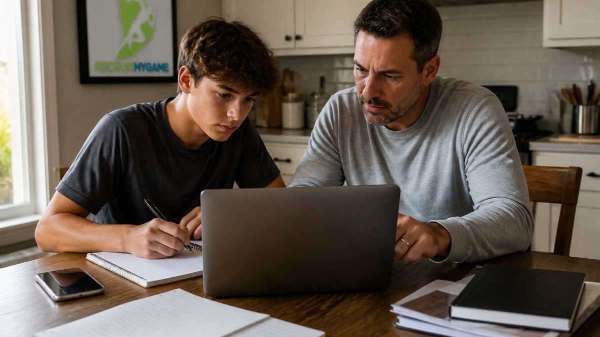 Student and parent reviewing a spreadsheet to track roster graduation cycles on a laptop at home