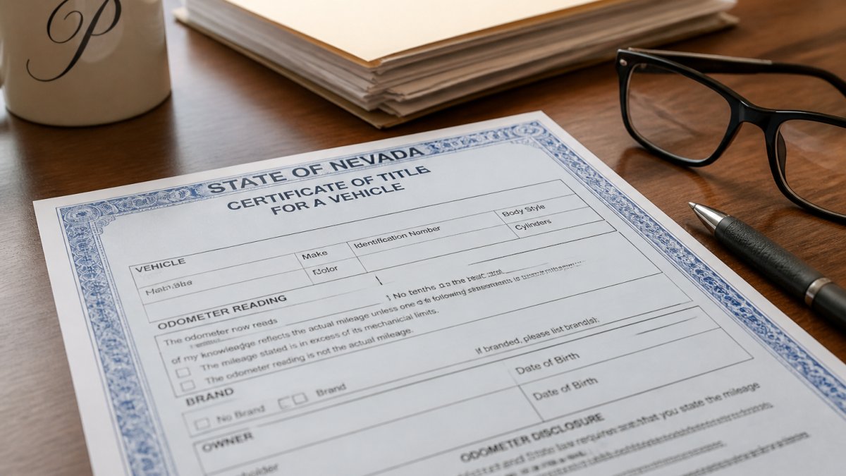 Checklist infographic for vehicle title transfer in Nevada documents