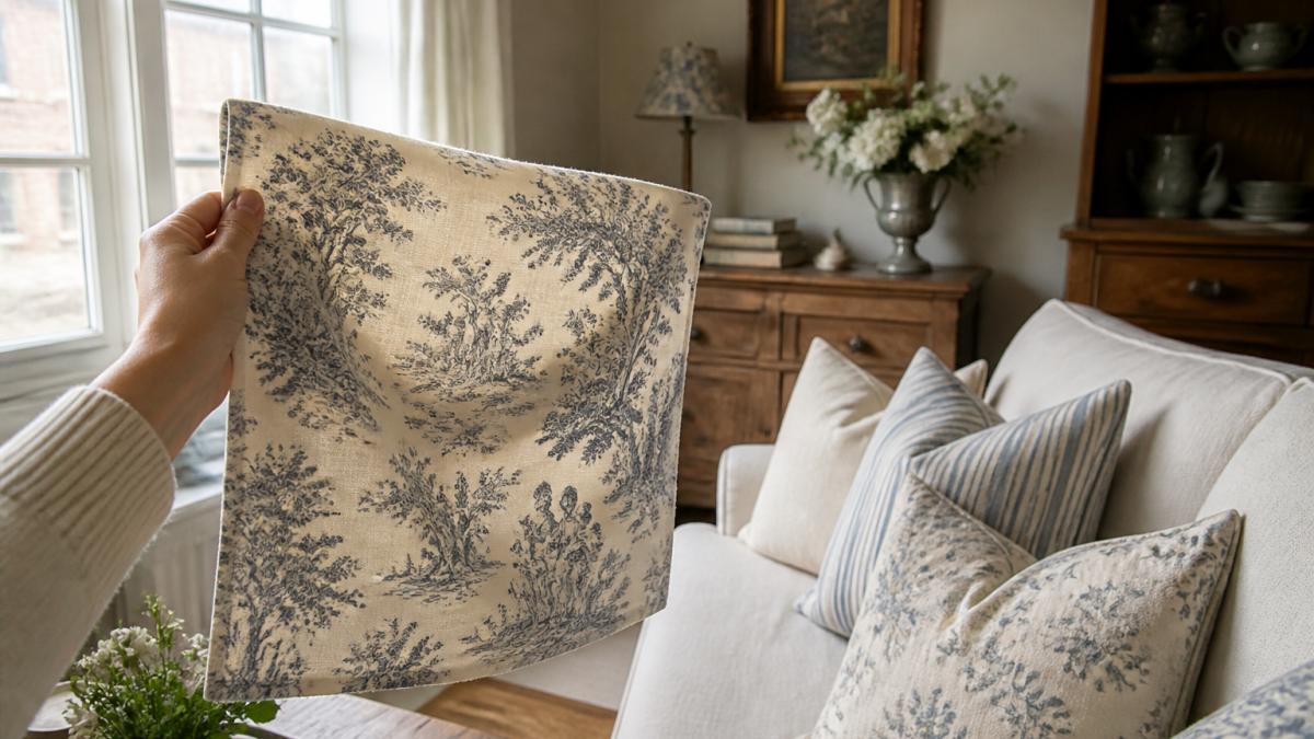 Step-by-step guide showing how to compare fabric quality and color against natural light for a rental living room.