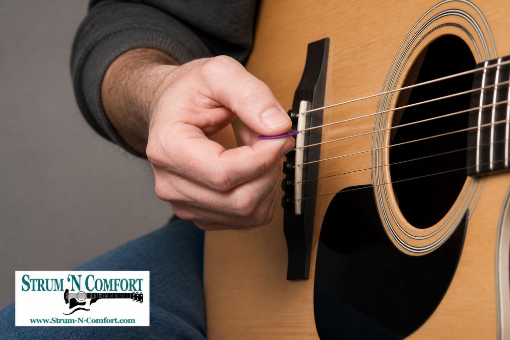 Step-by-step visual guide for how to transition between fingerstyle and flatpicking