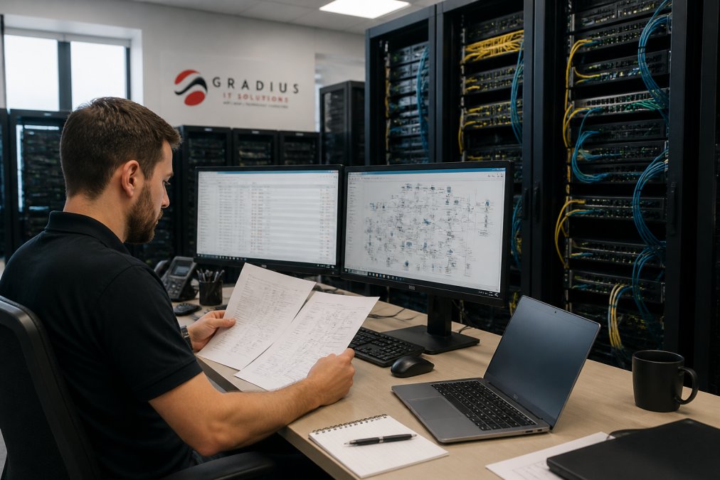 IT professional auditing server infrastructure when you transition IT providers in a modern data center.