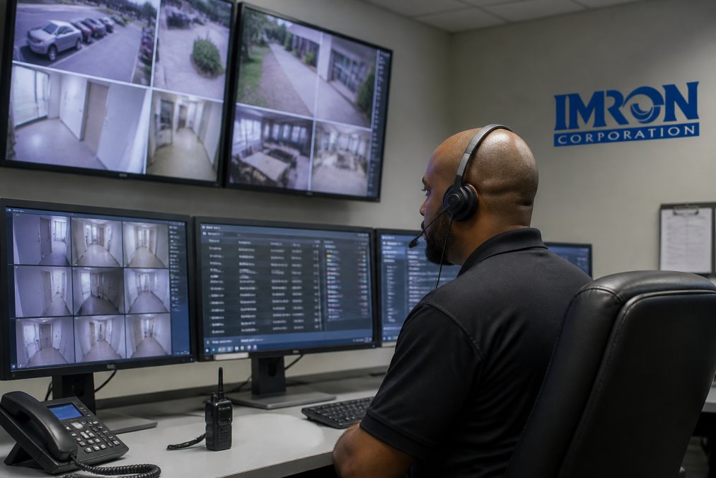 Security personnel monitoring real-time data on a command station to unify disparate security systems