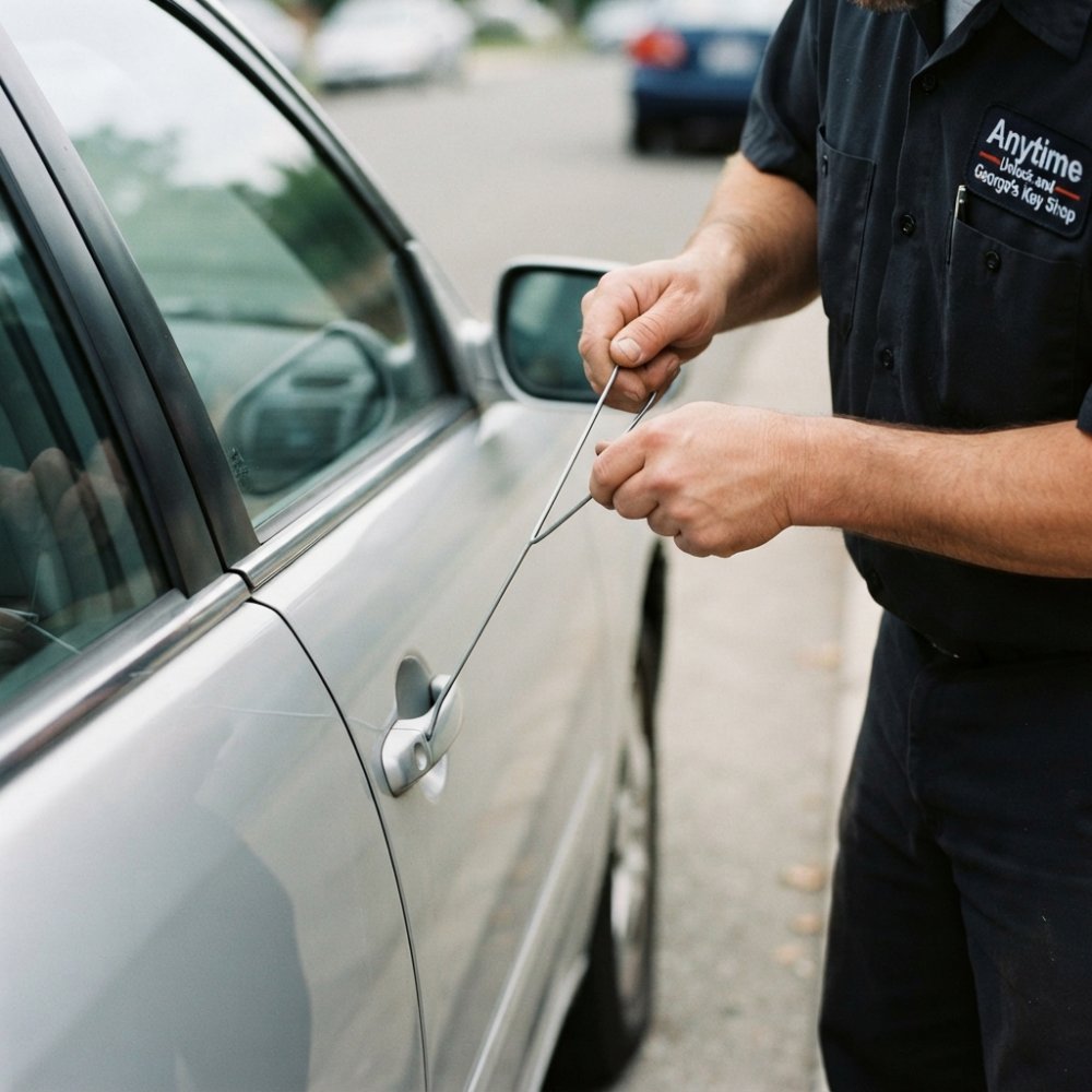 Diagram showing the correct angle to unlock car door without key using a wire hanger in the door frame