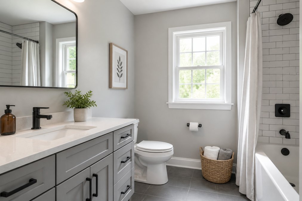 Professional illustration showing update bathroom on a budget