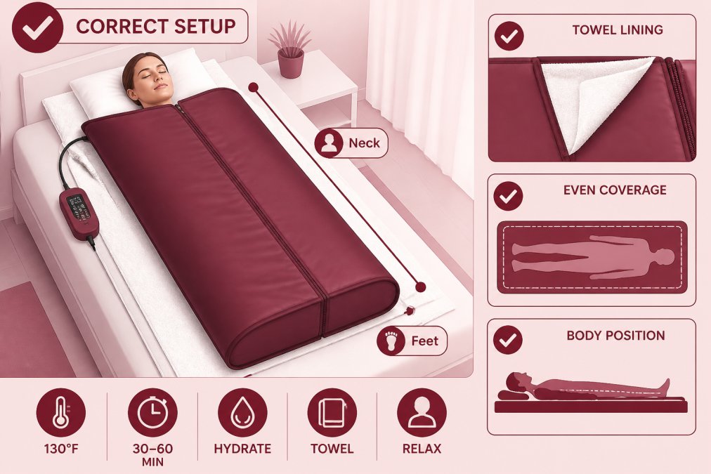 Step-by-step visual guide for use sauna blankets safely