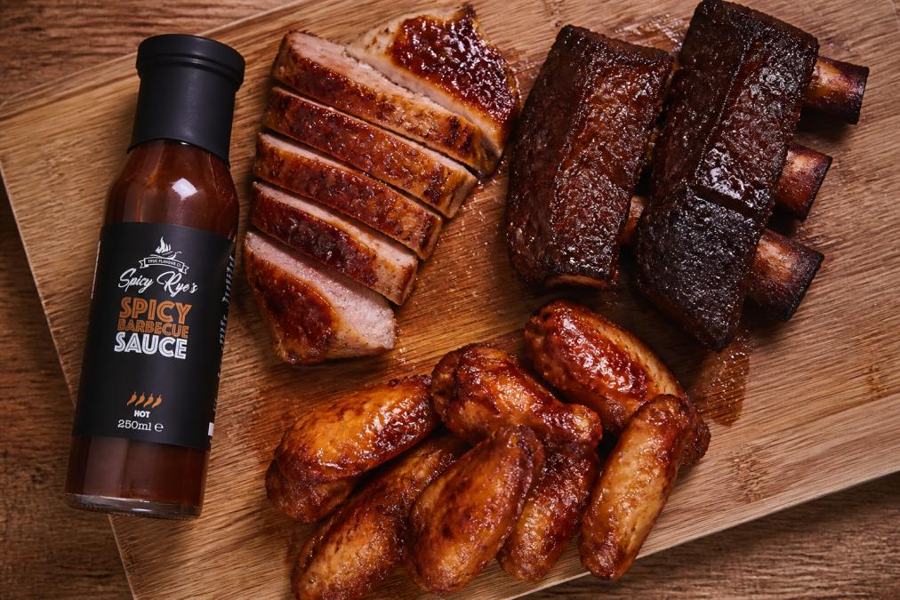 Professional illustration showing Overhead for spicy jams on meats