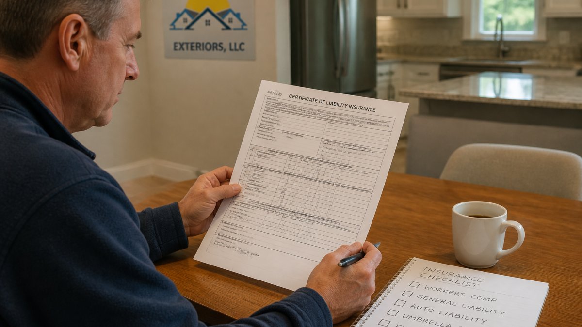 Checklist for homeowners to verify contractor insurance using an ACORD 25 certificate of liability document.