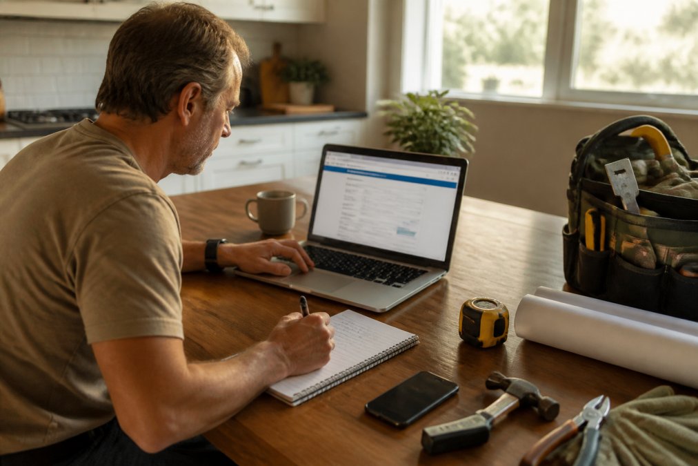 Infographic showing the step-by-step process to verify contractor licenses using an online lookup tool.