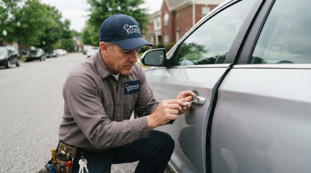 Homeowner checking a locksmith's photo ID to verify locksmith credentials before allowing entry to their home.