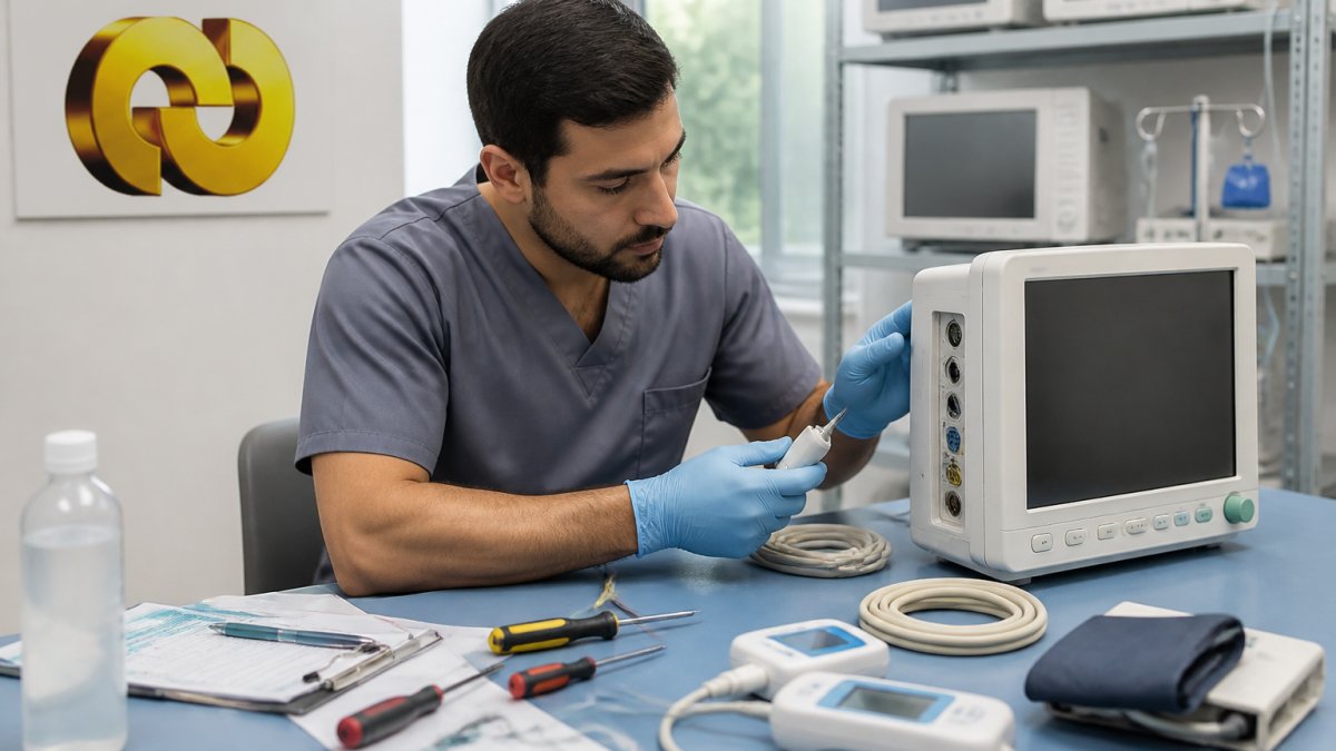 Professional demonstrating how to verify medical equipment quality technique in modern clinical setting with natural lighting