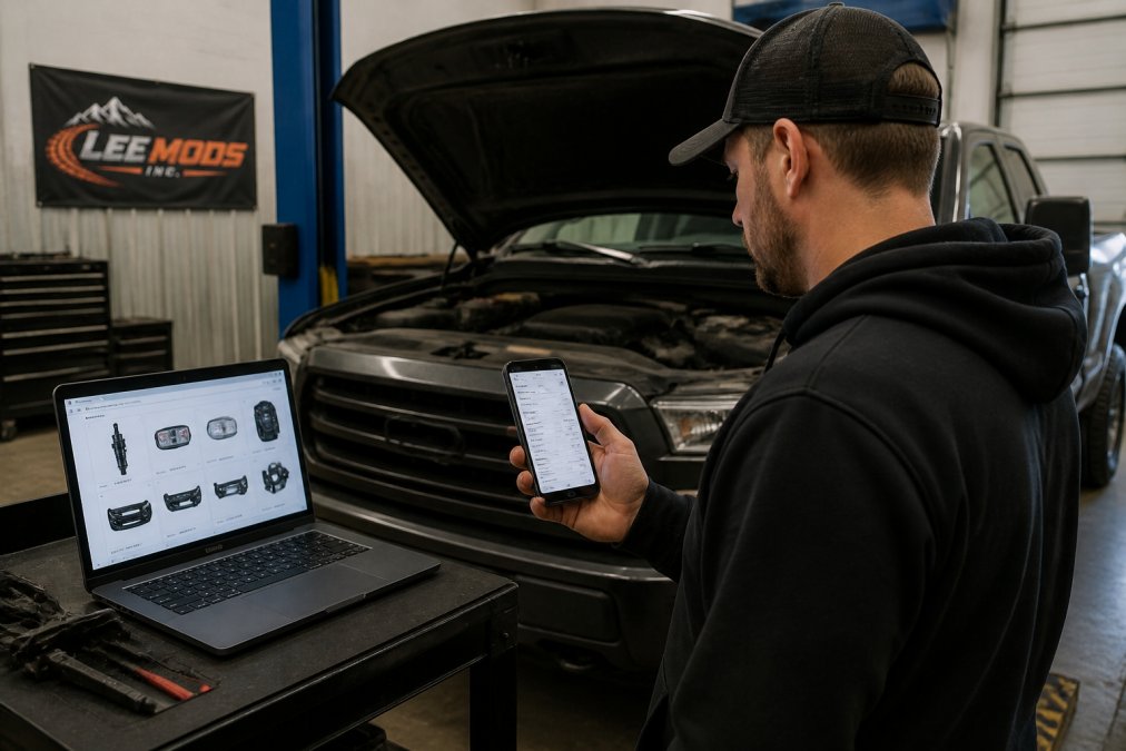 Infographic showing the process of using a VIN decoder to identify compatible vehicle components in a garage