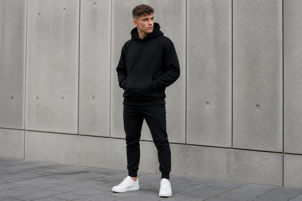 Diagram showing how to balance oversized hoodies with fitted joggers for a proportional urban look