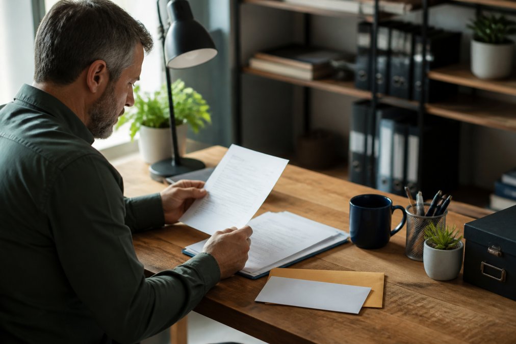Person at a desk preparing a letter to stop wage garnishment for mailing