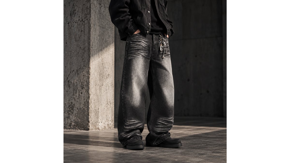 HTT SELECTED Washed Black Loose Fit Jeans