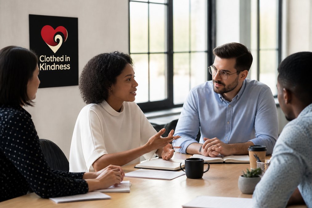 Professional team in modern meeting room leaning forward engaged, with manager listening attentively to team member speaking, showing active engagement and openness