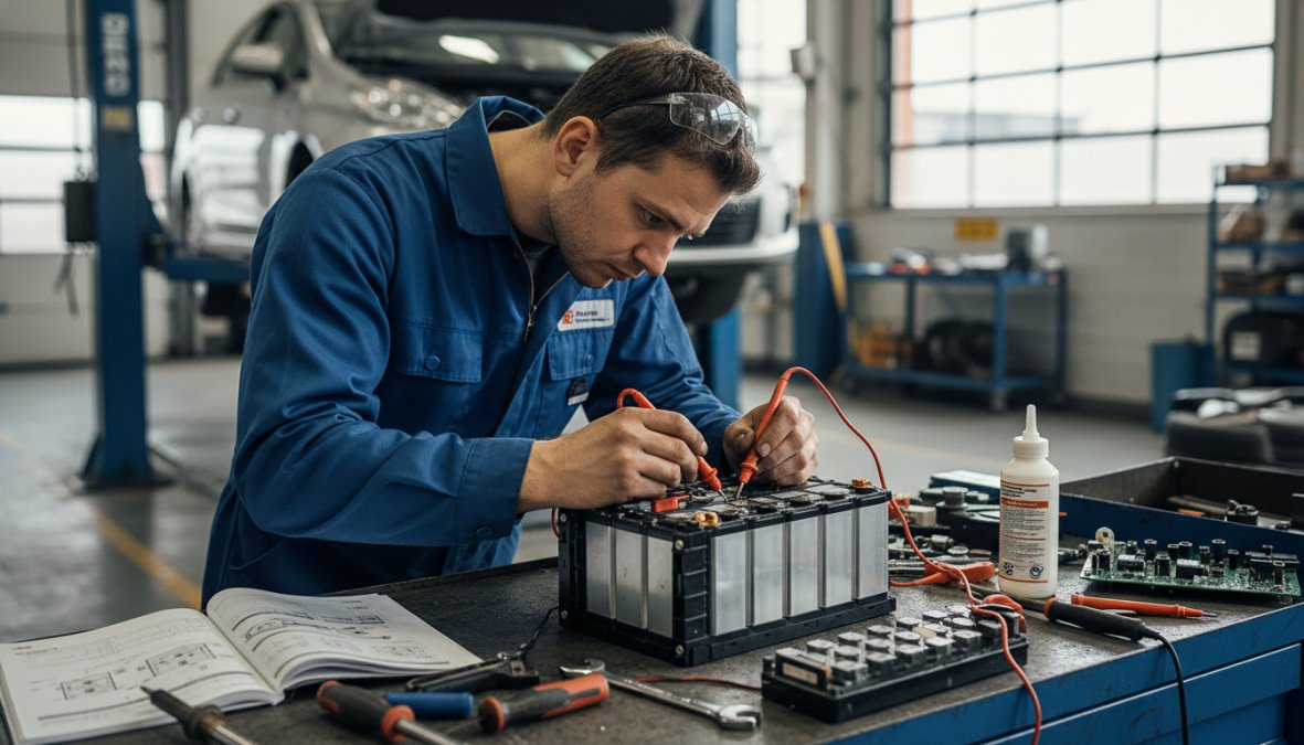 Technician working on hybrid car maintenance tips guide