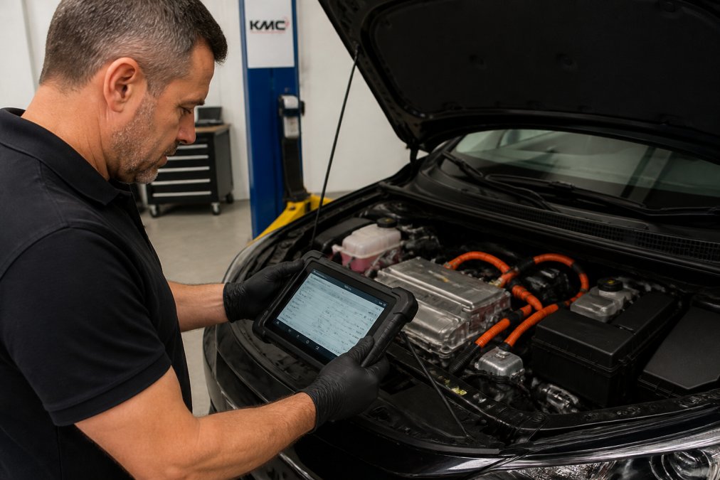 Professional illustration showing hybrid car service requirements