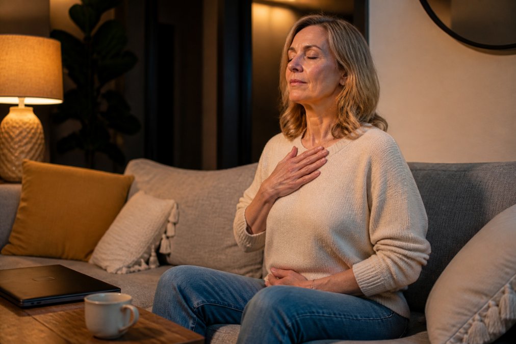 Infographic showing how hypnotherapy for burnout helps calm the mind and body through deep breathing techniques