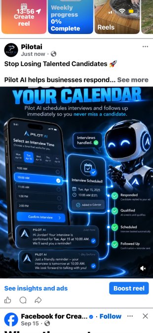 Pilot AI branded recruiting graphic showing a presenter alongside applicant-response and interview-booking visuals.