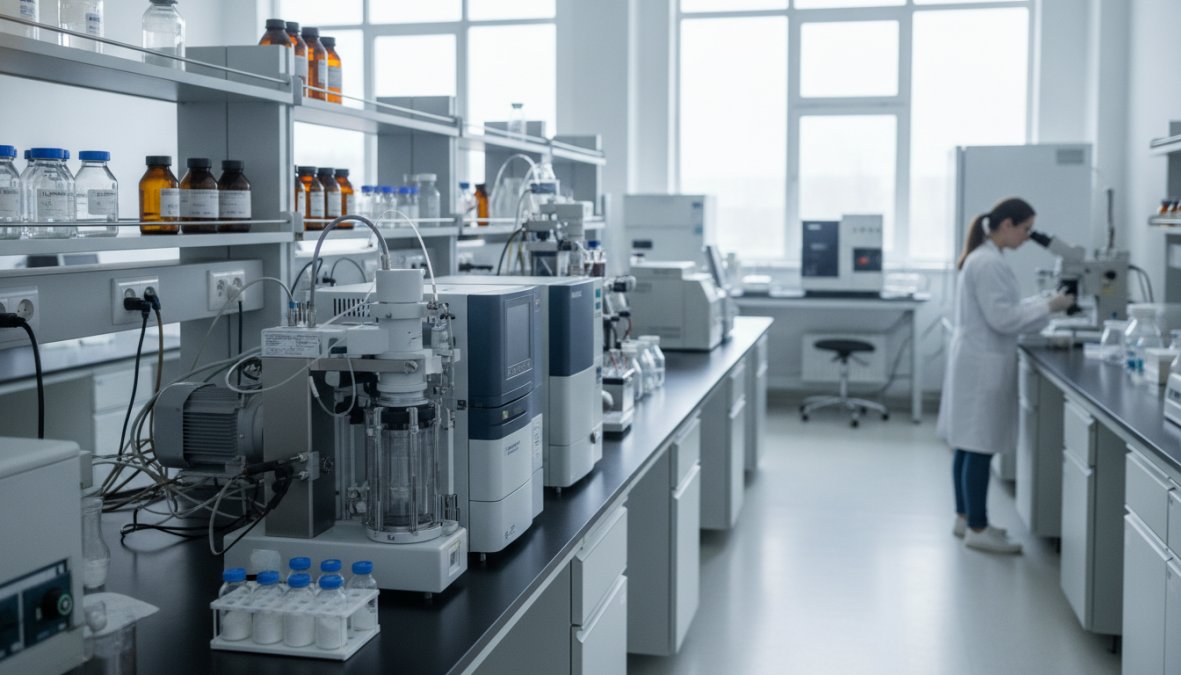 Professional illustration showing laboratory and scientist and white concepts for identifying reliable peptide lab suppliers