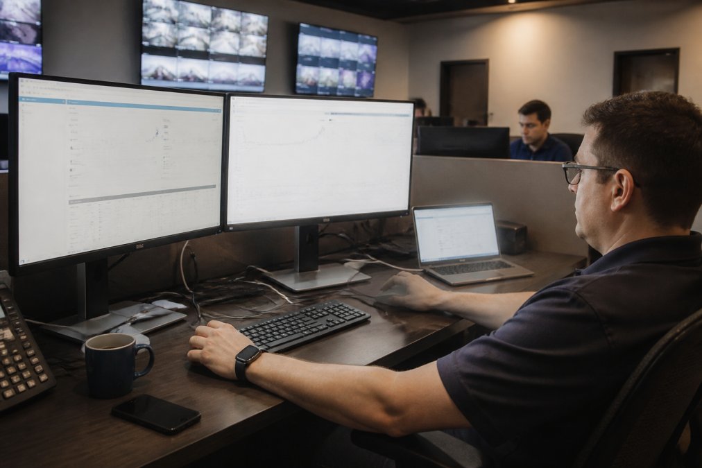 Operations team analyzing iGaming payment processing dashboards and real-time transaction data on office monitors