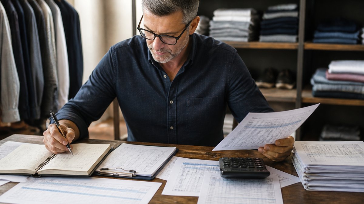 Retail business owner reviewing financial reports to improve cash flow retail while working at a desk