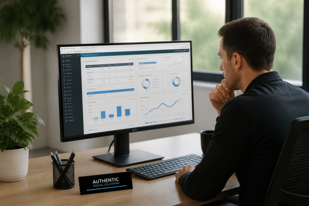 Marketing professional reviewing detailed audience segments and cohort data on a desktop monitor displaying analytics dashboard, with multiple browser windows open showing customer demographics and behavioral patterns in a modern office with natural light