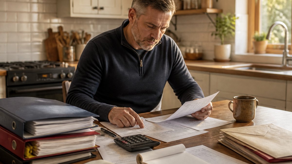 Property manager reviewing bank statements to ensure financial transparency multi-property for real estate assets.