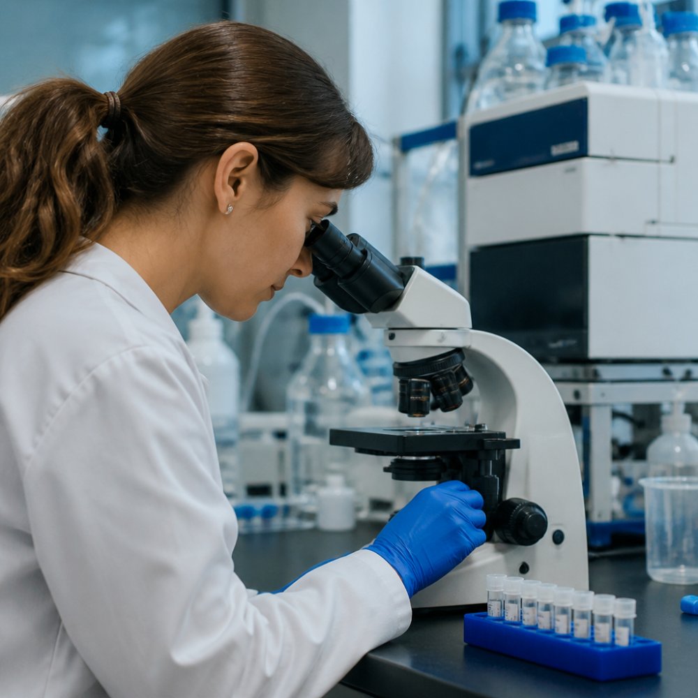 Laboratory technician using analytical equipment to ensure increased confidence in research materials for proteomics