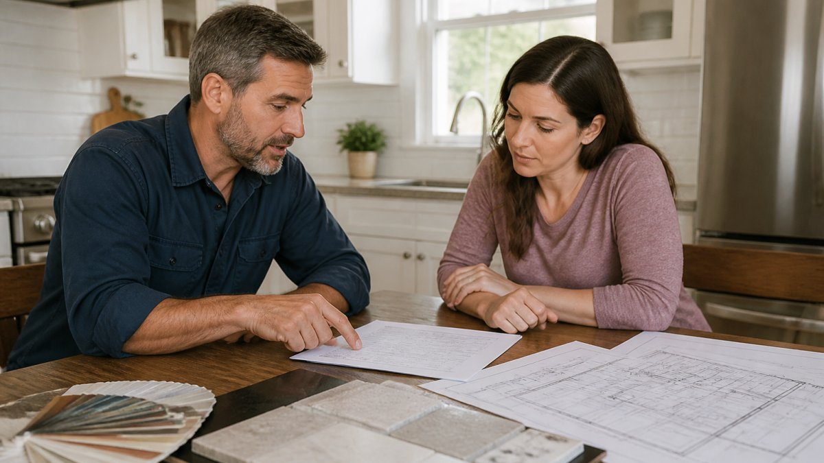 Infographic comparing independent contractors vs general contractors through a home renovation contract process
