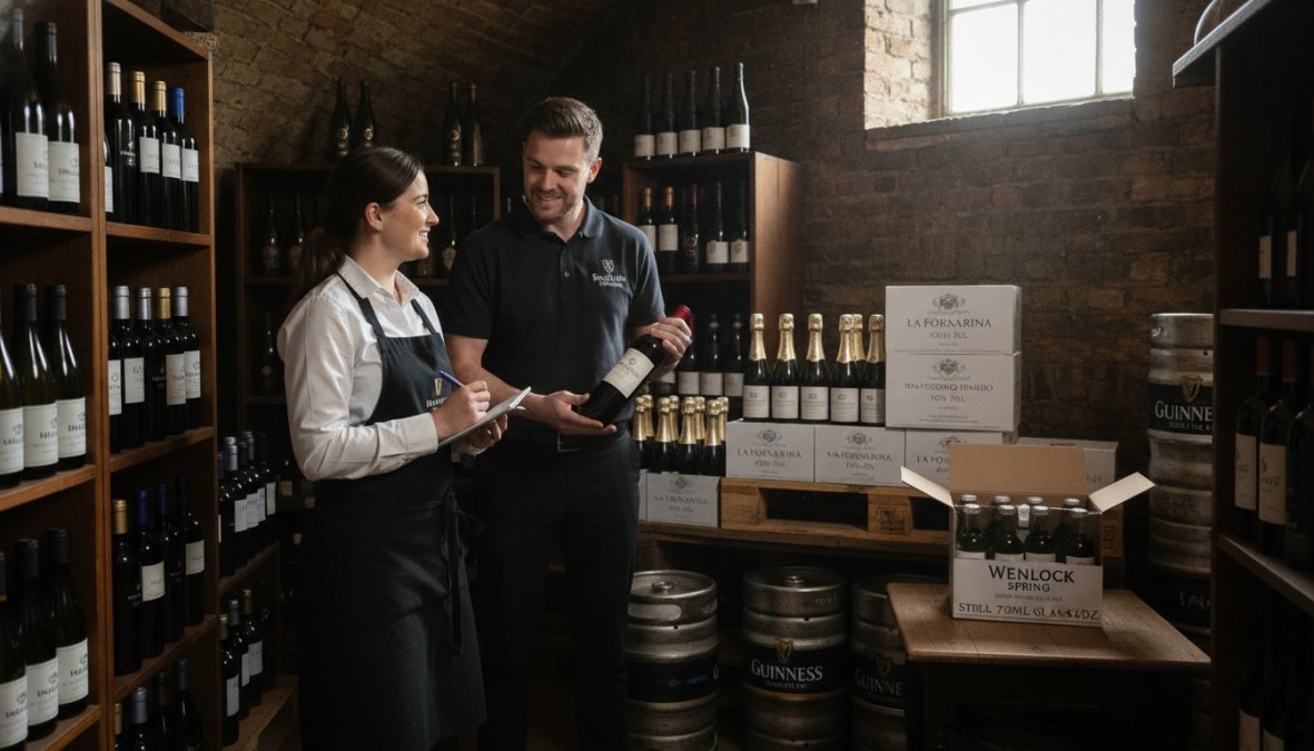 Professional illustration showing reviewing and bar and manager concepts for drinks procurement