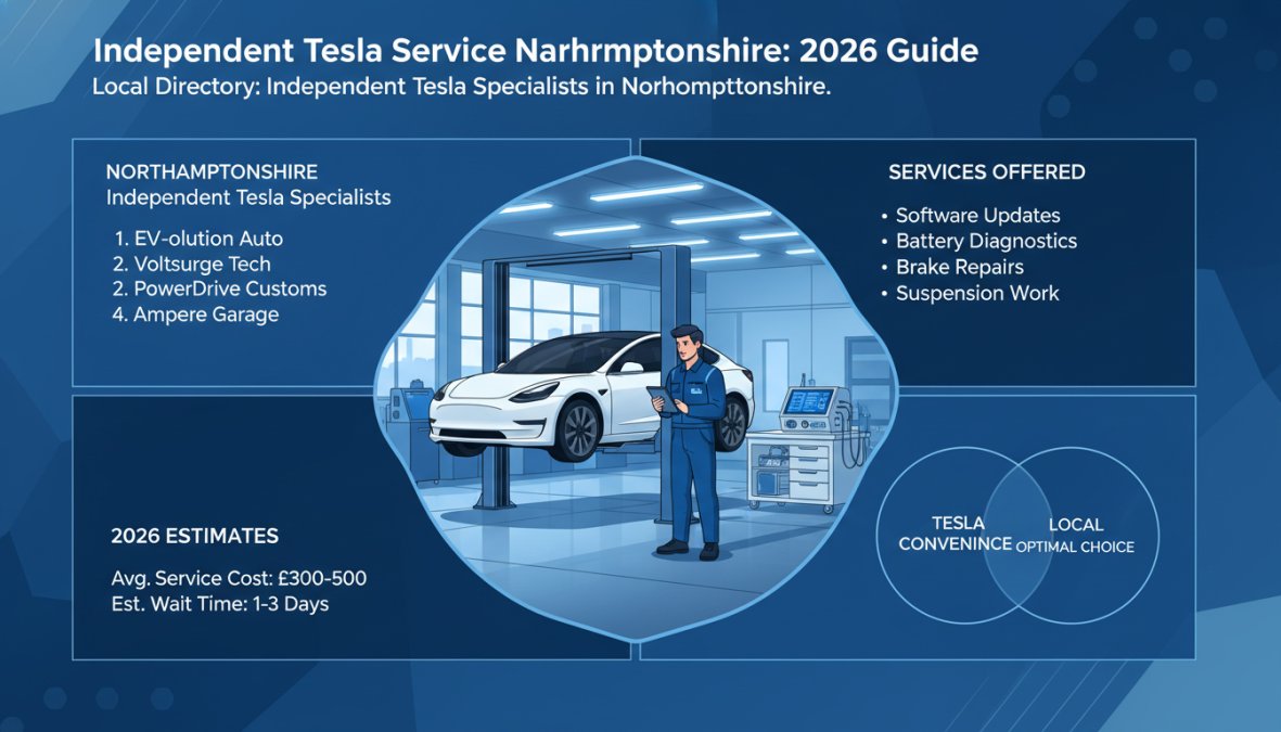 Professional illustration showing Tesla Model, Tesla for independent tesla service northamptonshire