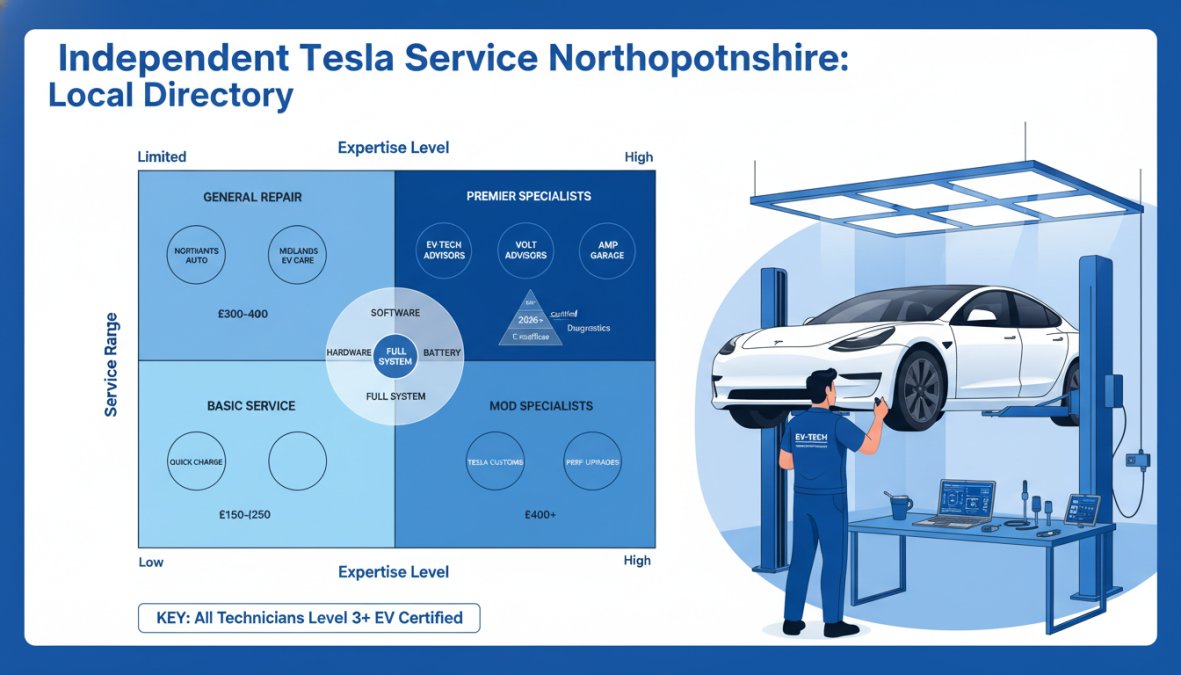Professional illustration showing Tesla Model, Tesla for independent tesla service northamptonshire
