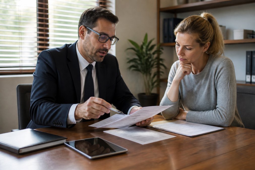 Lawyer and client reviewing legal documents to protect inherited property Maryland divorce strategies