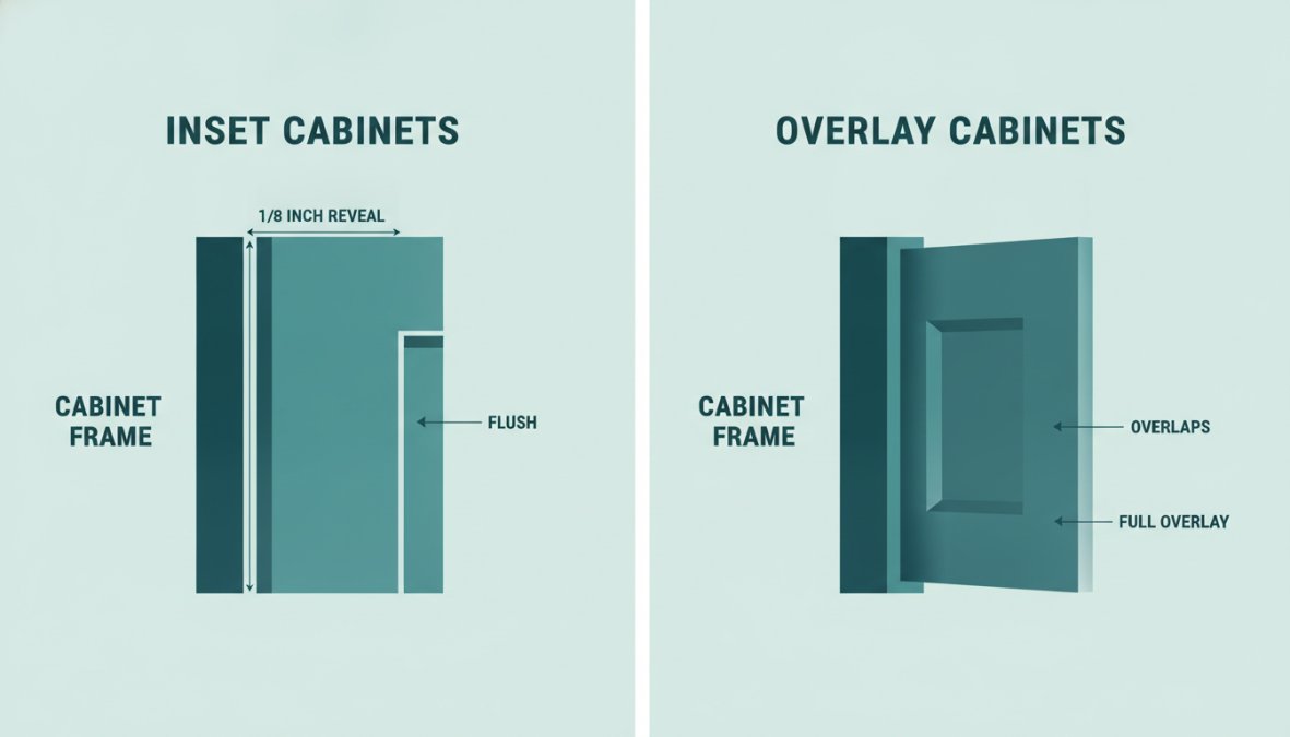 Side-by-side comparison of inset vs overlay cabinets