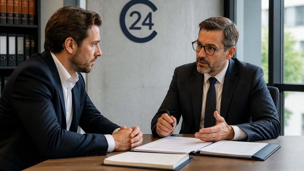 Geschäftsführer bespricht bei einer Insolvenzverschleppung die Verteidigungsstrategie mit seinem Anwalt.