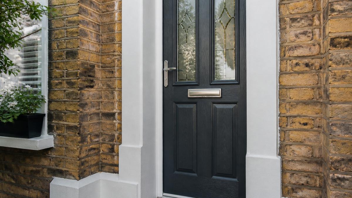 Diagram illustrating the thermal efficiency layers and insulation components of a modern composite front door.