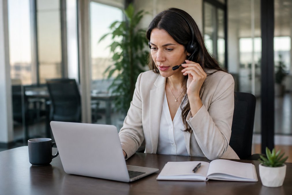 Insurance broker reviewing client policy documents to improve broker response time while working in a bright office.