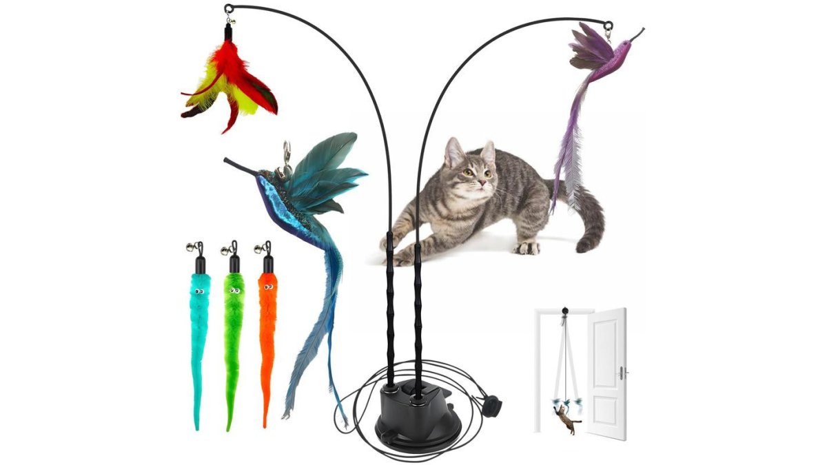 Interactive Cat Wand Set: 2 Wands, Stand & 6 Feather Attachments